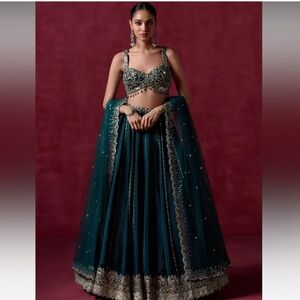 Emerald Green Lehenga with silver accent